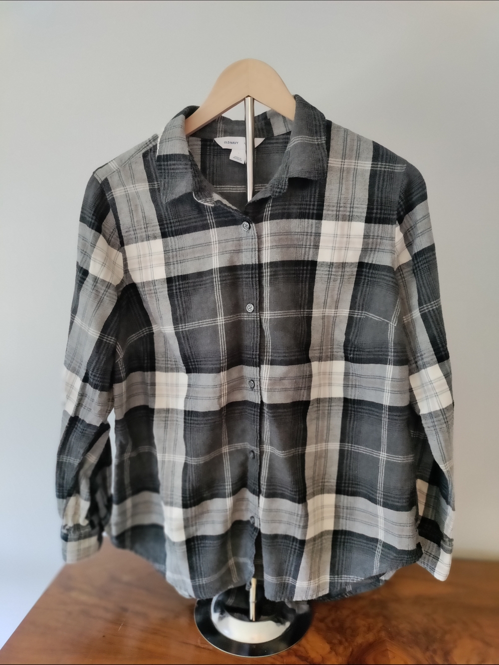 Old Navy Gray & White Plaid Classic Shirt